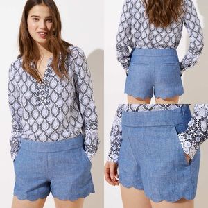 Loft Scalloped Chambray Riviera Short Size 4 NWT